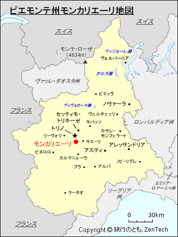 ピエモンテ州モンカリエーリ地図