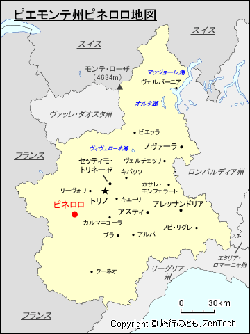 ピエモンテ州ピネロロ地図