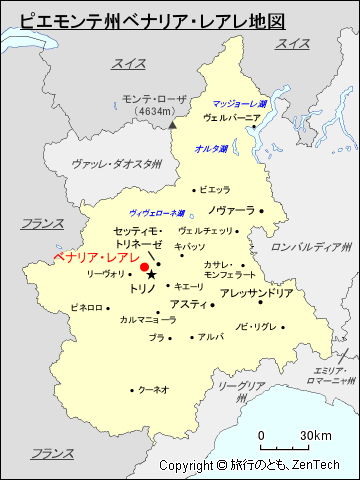 ピエモンテ州ベナリア・レアレ地図