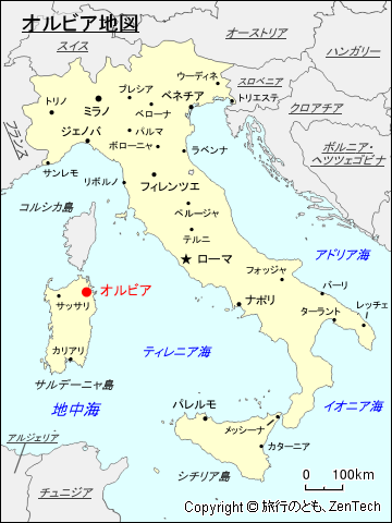 イタリアにおけるオルビア地図