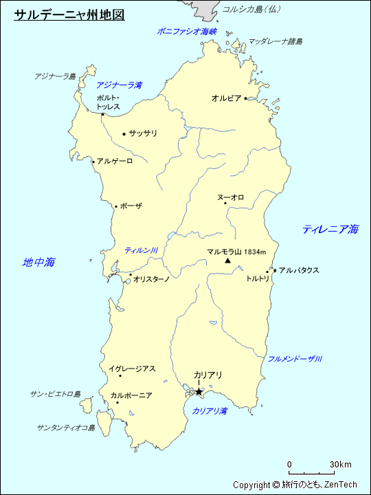 サルデーニャ州地図