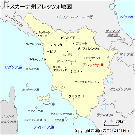 トスカーナ州アレッツォ地図