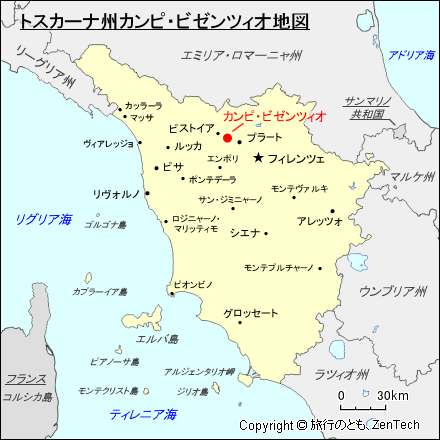 トスカーナ州カンピ・ビゼンツィオ地図