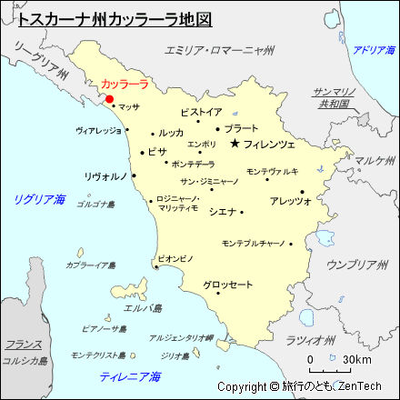 トスカーナ州カッラーラ地図