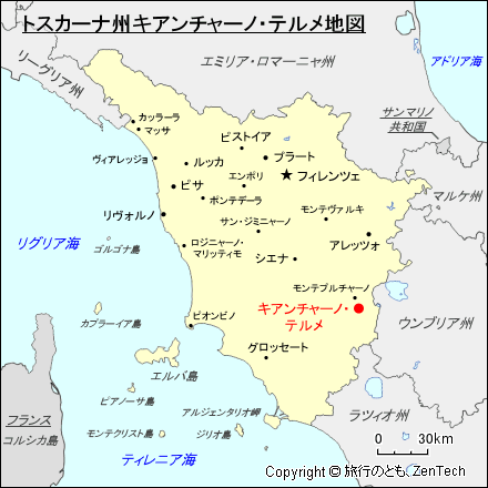 トスカーナ州キアンチャーノ・テルメ地図