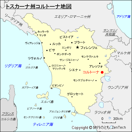 トスカーナ州コルトーナ地図