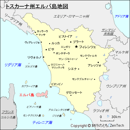 トスカーナ州エルバ島地図