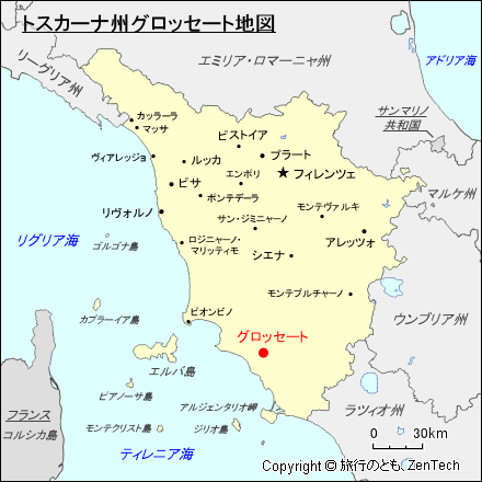 トスカーナ州グロッセート地図