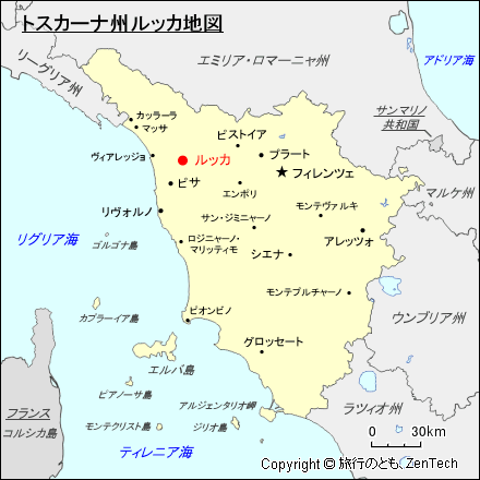 トスカーナ州ルッカ地図