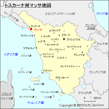 トスカーナ州マッサ地図