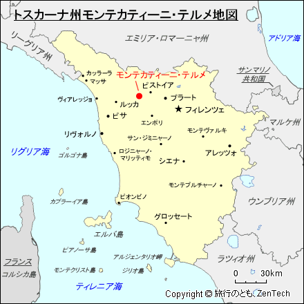 トスカーナ州モンテカティーニ・テルメ地図