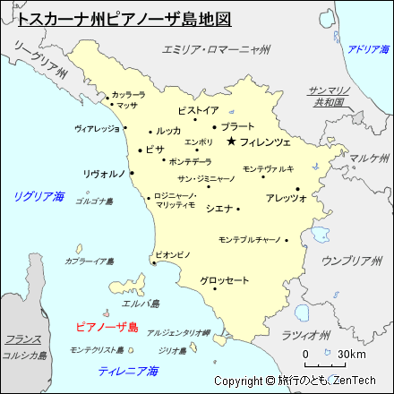 トスカーナ州ピアノーザ島地図