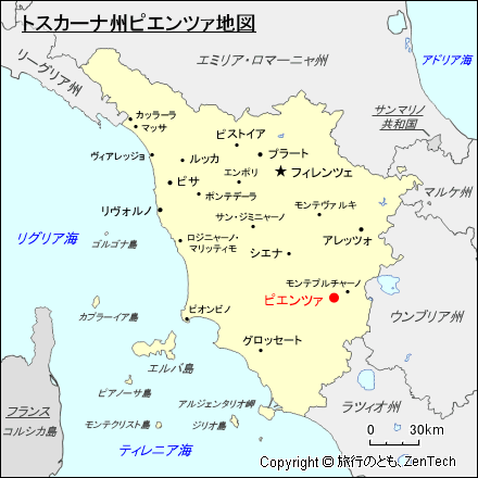 トスカーナ州ピエンツァ地図