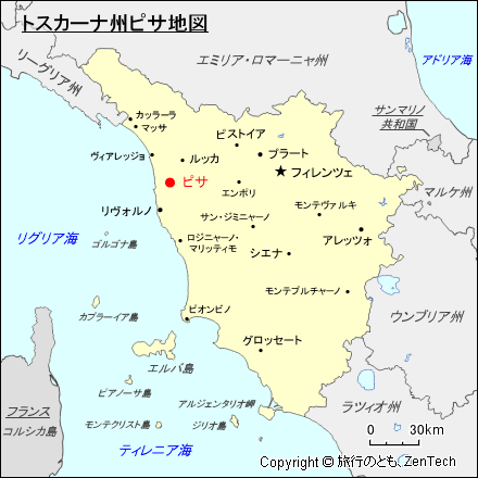 トスカーナ州ピサ地図