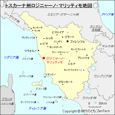 トスカーナ州ロジニャーノ・マリッティモ地図