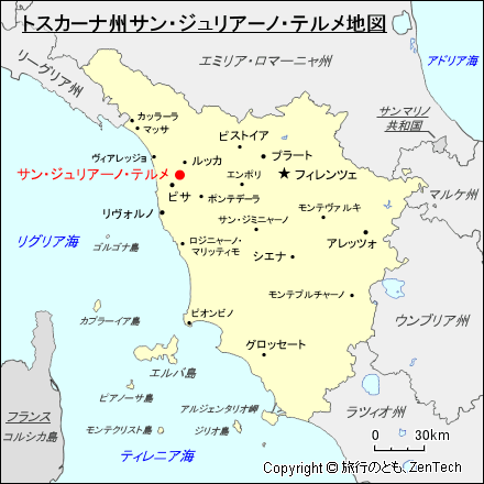 トスカーナ州サン・ジュリアーノ・テルメ地図