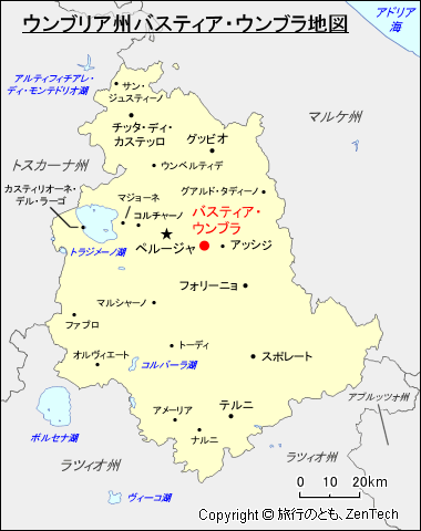 ウンブリア州バスティア・ウンブラ地図