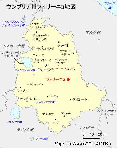 ウンブリア州フォリーニョ地図