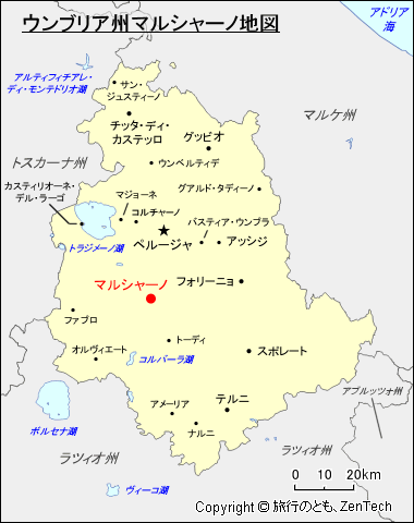 ウンブリア州マルシャーノ地図