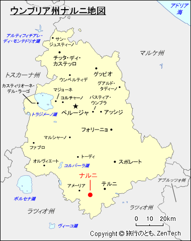 ウンブリア州ナルニ地図