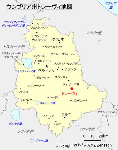 ウンブリア州トレーヴィ地図