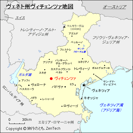 ヴェネト州ヴィチェンツァ地図