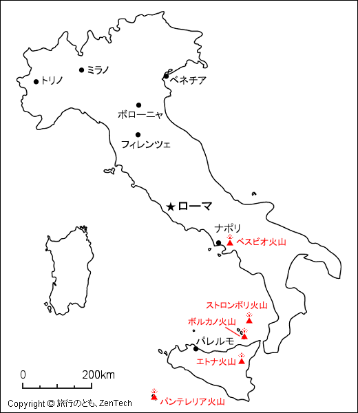 イタリア火山地図 旅行のとも Zentech
