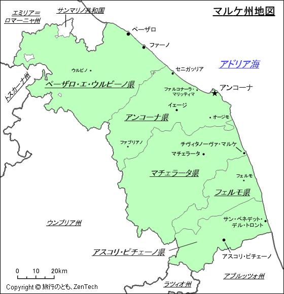 都市名入りマルケ州地図