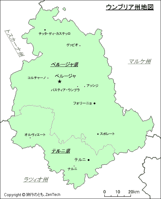 都市名入りウンブリア州地図