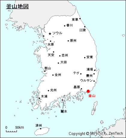韓国における釜山地図