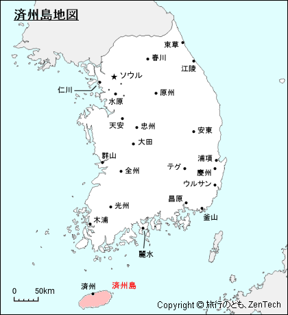 韓国における済州島地図