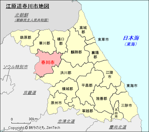 江原道春川市地図