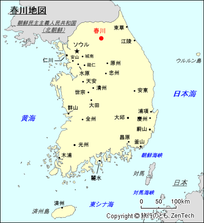 韓国における春川（チュンチョン）地図