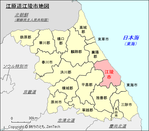 江原道江陵市地図