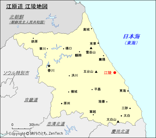 江原道 江陵地図