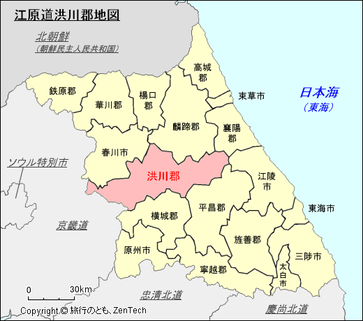 江原道洪川郡地図