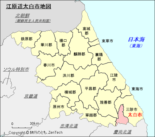 江原道太白市地図