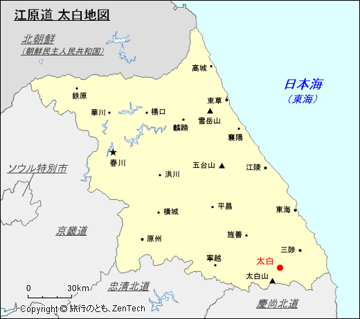 江原道 太白地図