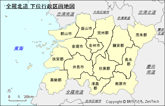 全羅北道 下位行政区画地図