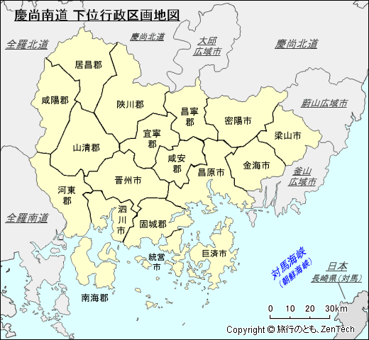 慶尚南道 下位行政区画地図