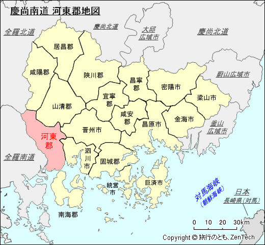 慶尚南道 河東郡地図