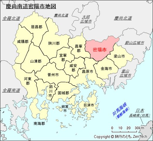 慶尚南道密陽市地図