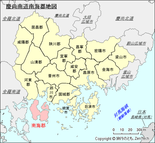 慶尚南道南海郡地図