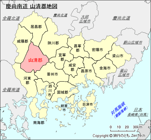 慶尚南道 山清郡地図