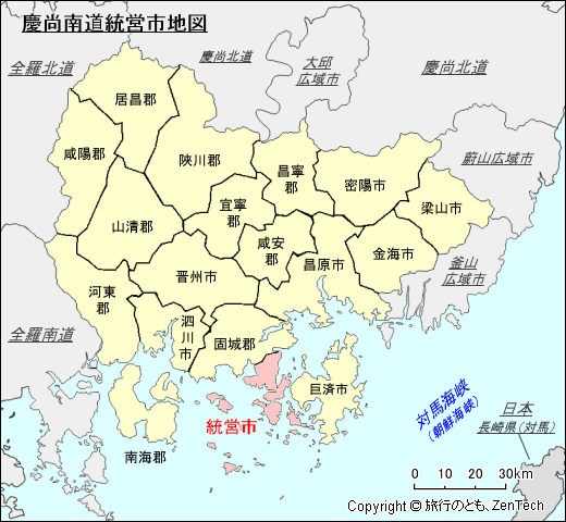 慶尚南道統営市地図