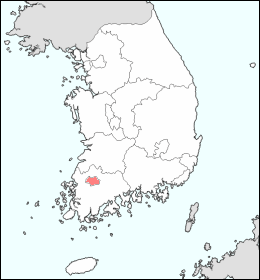 韓国における光州広域市の位置