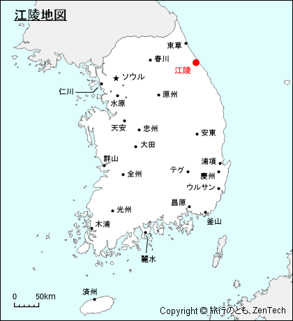 韓国における江陵地図