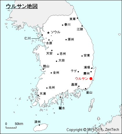 韓国におけるウルサン地図