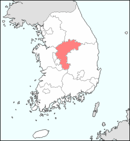 韓国における忠清北道の位置