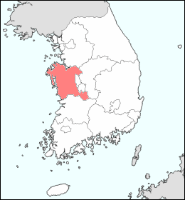 韓国における忠清南道の位置